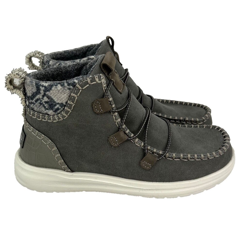 Hey Dude Eloise Recycled Leather Boots Granite Grey Womens 7 Southwestern Aztec